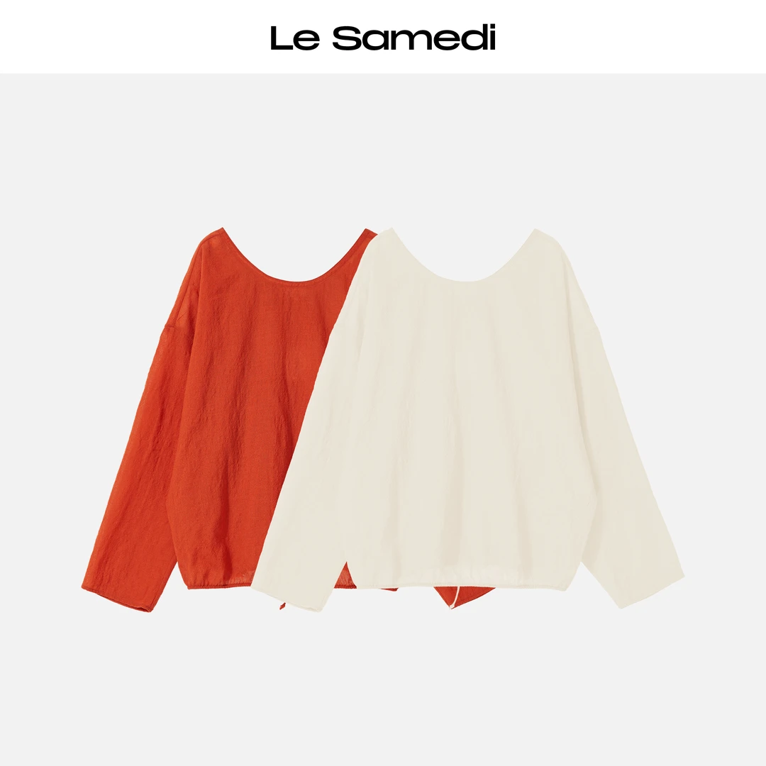 Le Samedi【圣岛随想】轻盈仙气法式度假风羊毛感后背抽绳褶长袖