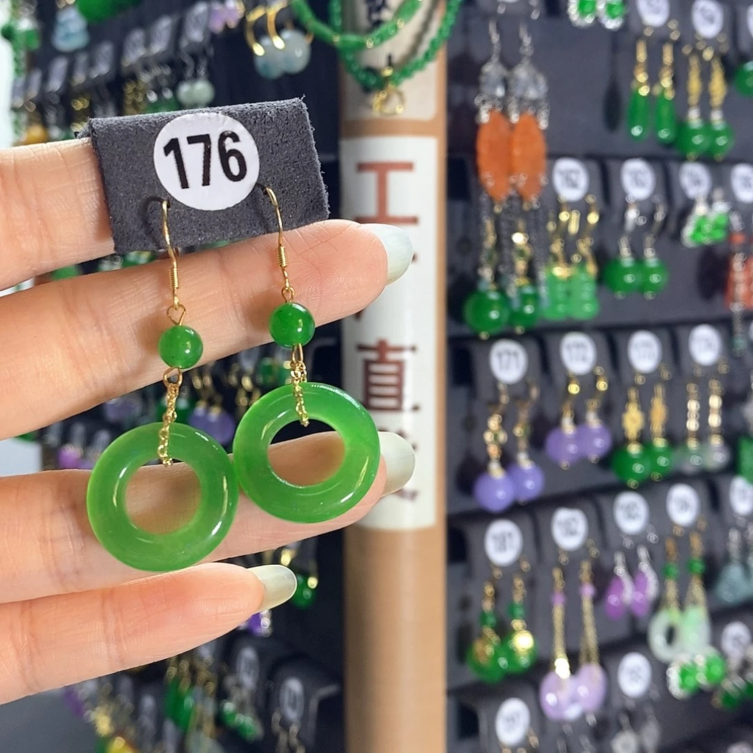 翡翠银S925镶嵌耳饰176