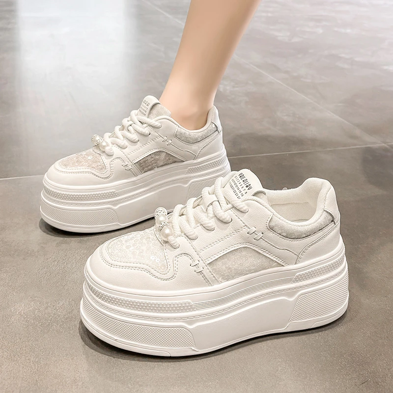 陈丢丢】增高透气美式7公分休闲厚底松糕鞋夏季新款真皮白色百搭