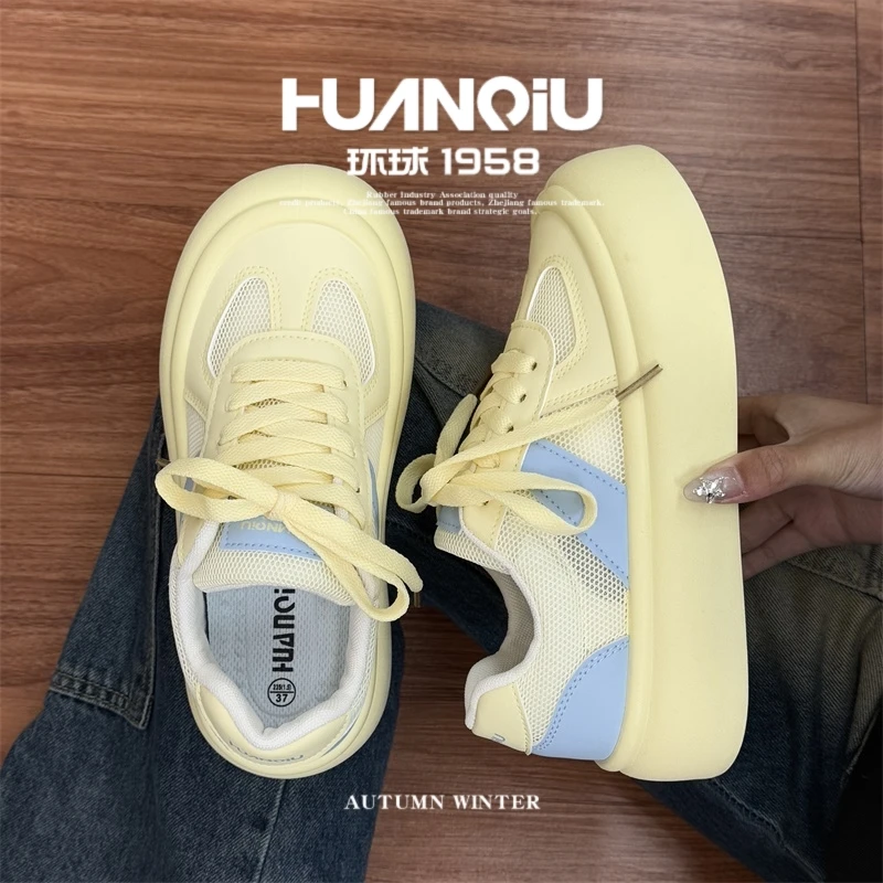HUANQIU/环球网面舒适百搭透气小巧板鞋女鞋2025夏季新款低帮休闲