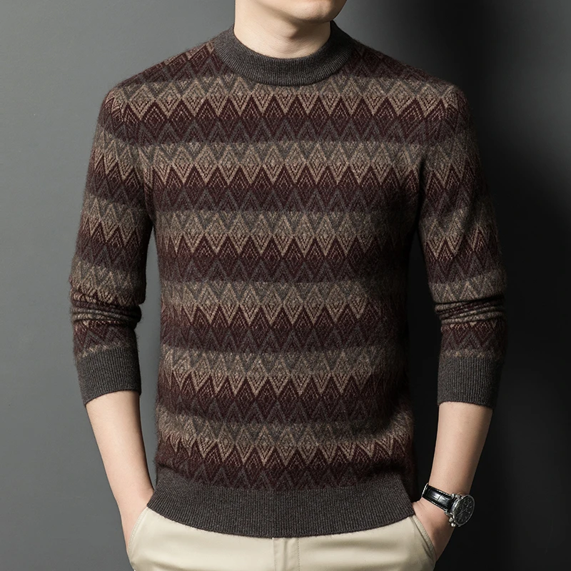 【430克】【牦牛绒+绵羊毛】男士加厚圆领羊毛衫费尔岛风抗寒保暖