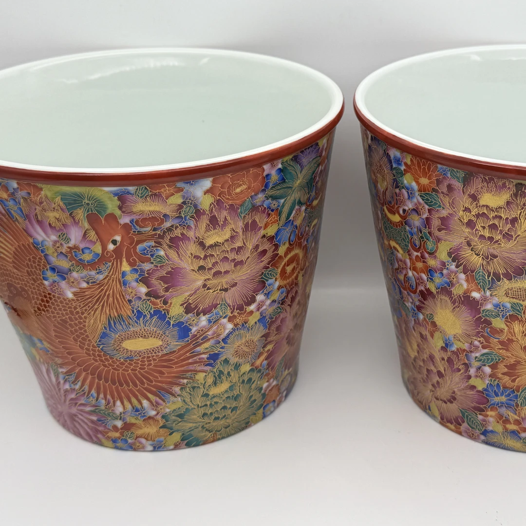 景德镇纯手工手绘掐丝珐琅冰桶一对