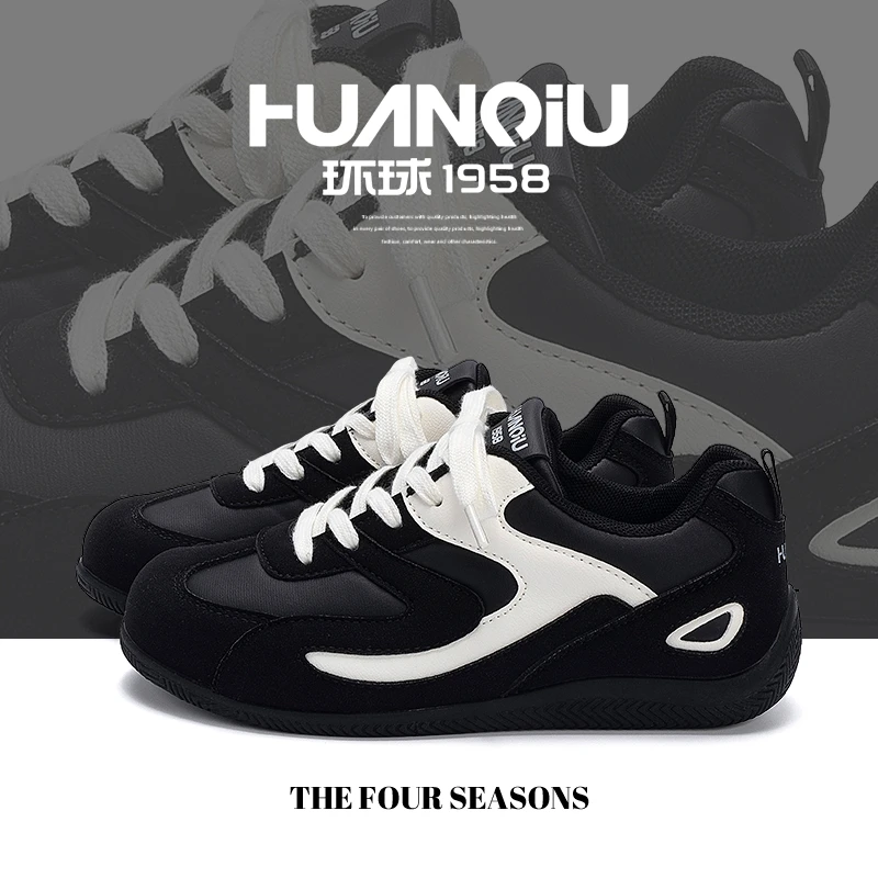 环球内增高德训鞋女2025新款秋季百搭小黑鞋小众赛车鞋休闲运动鞋