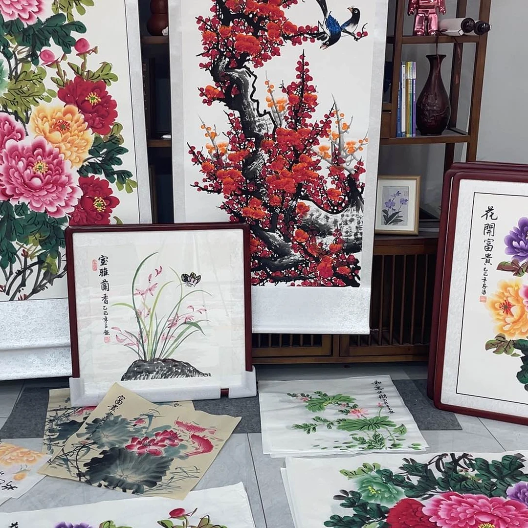 国画国画作品书法作品原稿福利梅花卷轴