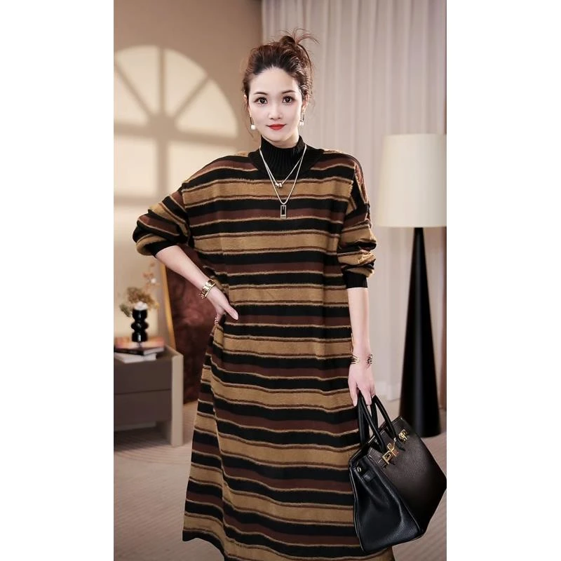 水貂绒【维尼德】秋冬大码高档时尚长款毛衣显瘦洋气连衣裙-6420#