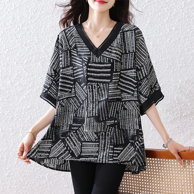 2025年夏季新款大码女装洋气时尚遮肉显瘦雪纺衫高级感休闲上衣