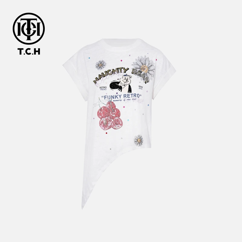 TCH私服烫钻工艺新时尚淑女百搭新潮流T恤女T75B10E5053轻奢tch