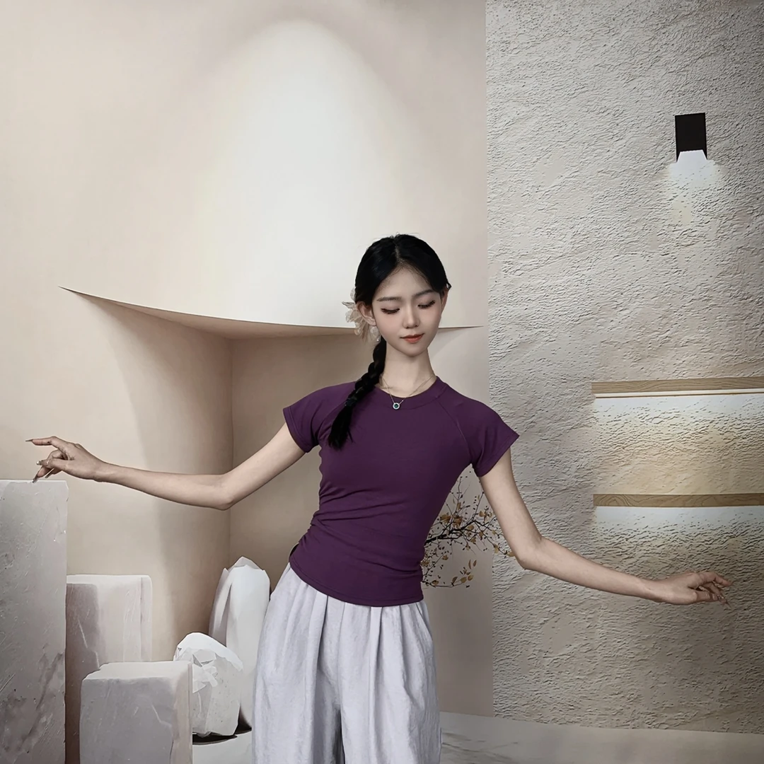 2025现代舞古典舞练功形体服夏季短袖漏背女上衣中国舞舞蹈服【芳】