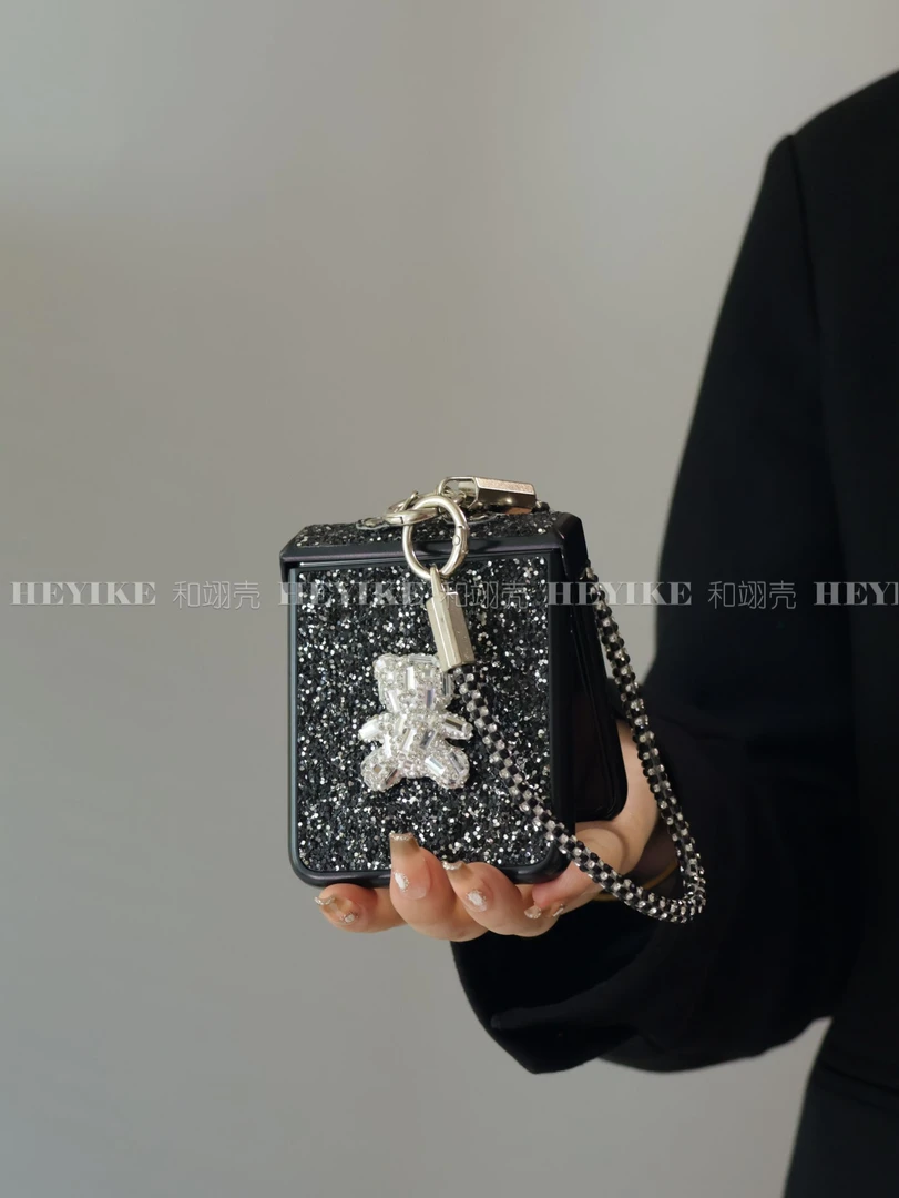 潮牌水钻熊适用华为purax手机壳mixflip2折叠屏pocket2包中轴斜挎