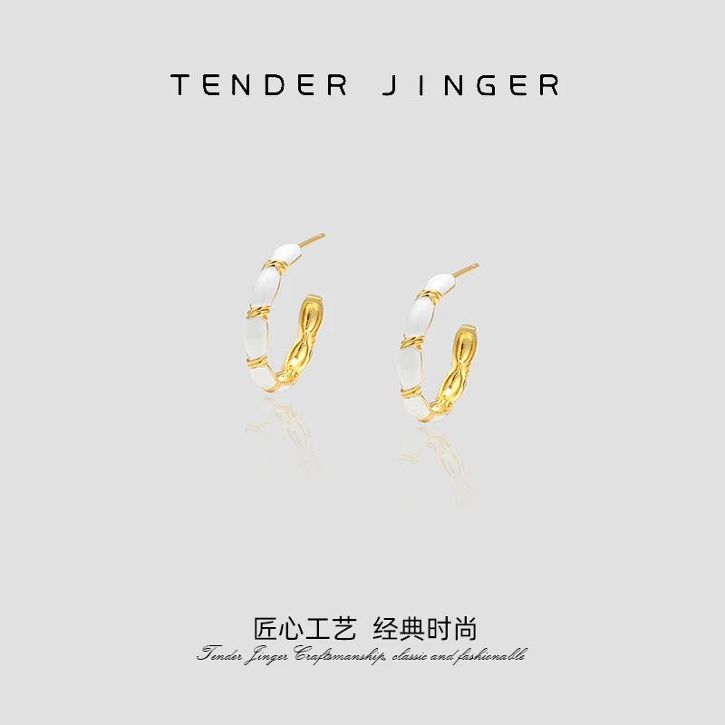 Tender Jinger 铜合金珐琅耳饰 新款双拼珐琅C形耳环轻奢高级