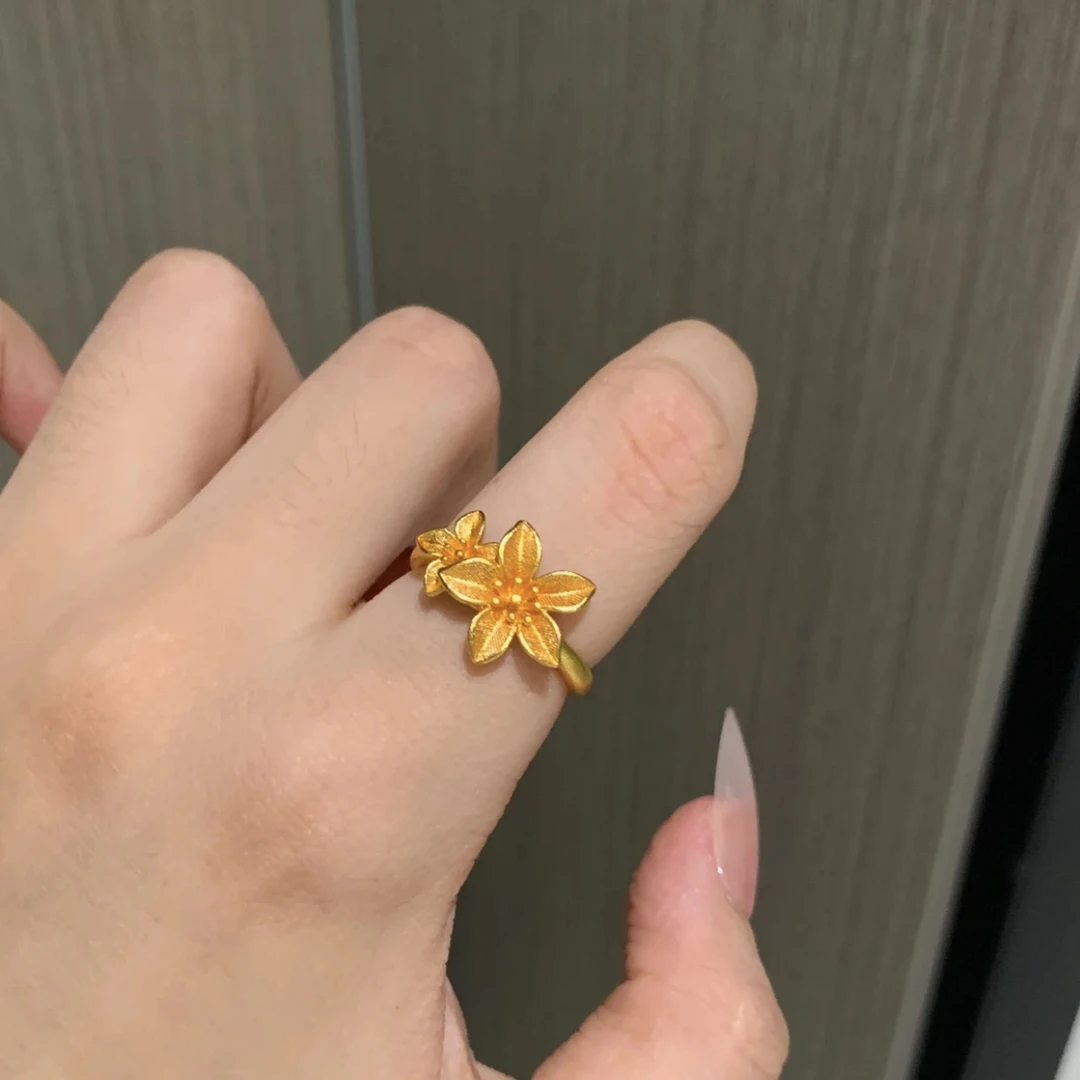 足银戒指 双花开口戒指