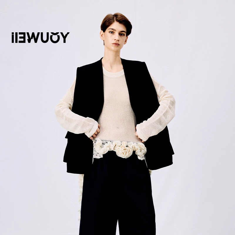 有尾YOUWEI 纸纱重工荷叶花边套头衫 Y2025103