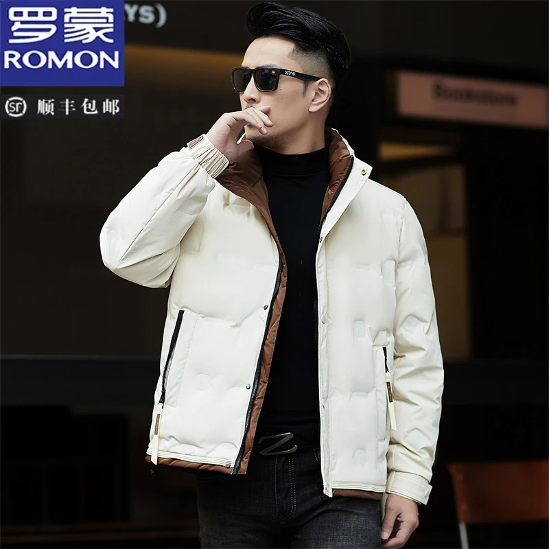 罗蒙潮流男士新款轻薄羽绒服防风立领保暖成熟痞帅鸭绒夹克外套