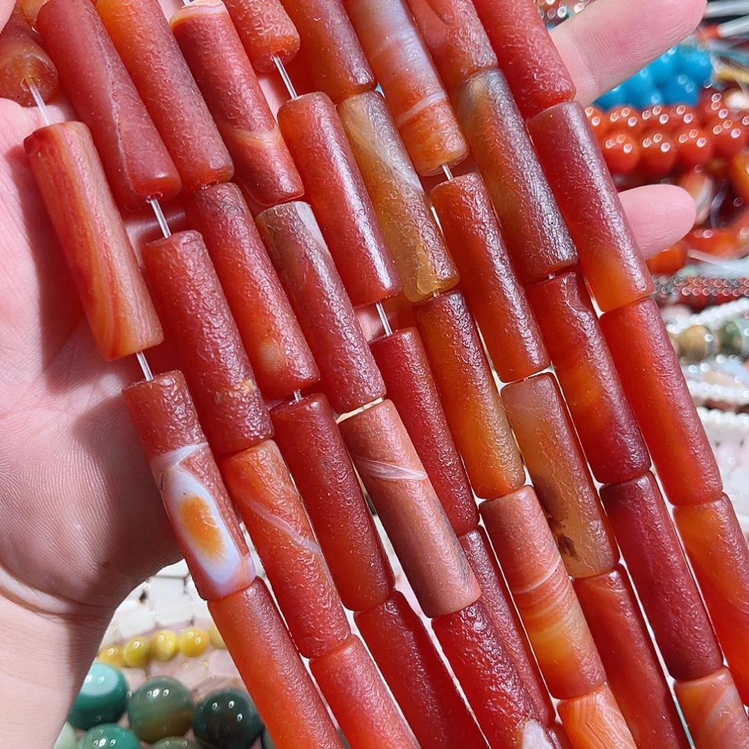 玛瑙/玉髓未镶嵌珠宝半成品橘皮玛瑙炮仗一条11x40mm
