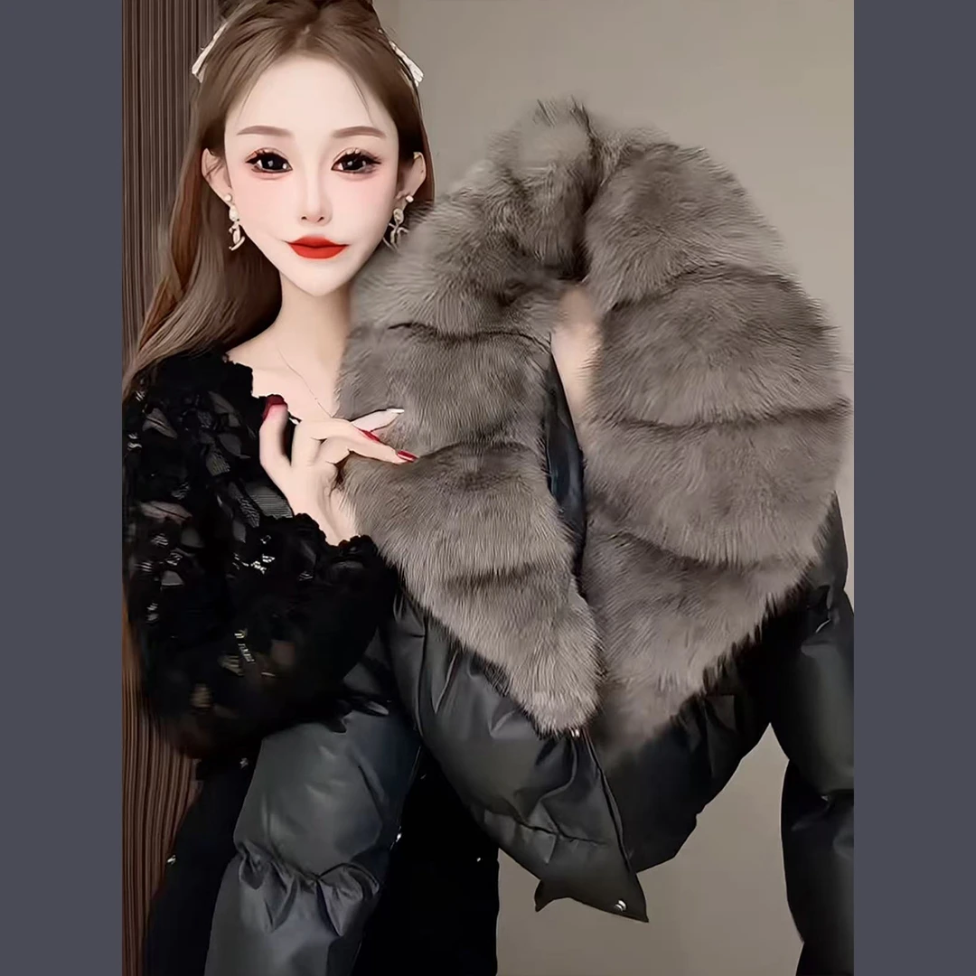 欧货时尚加厚新款羽绒女款冬季大毛领白鸭绒内胆面包服保暖外套女