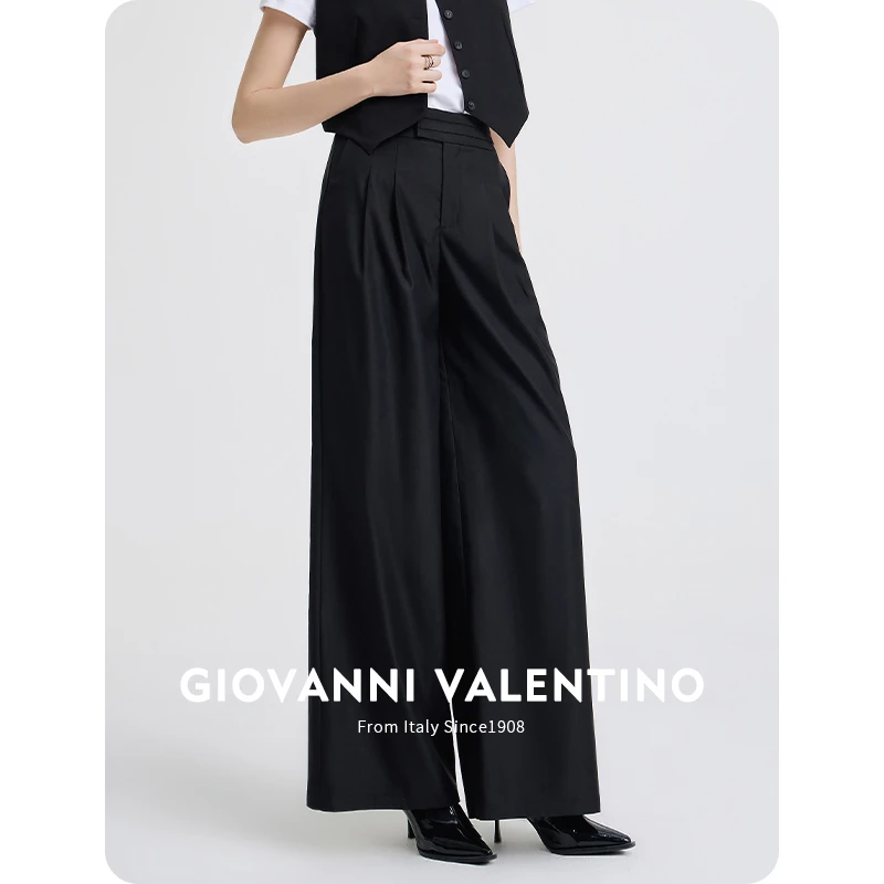 GIOVANNI VALENTINO薄款女休闲裤2025夏季新品时尚老钱风阔腿裤女