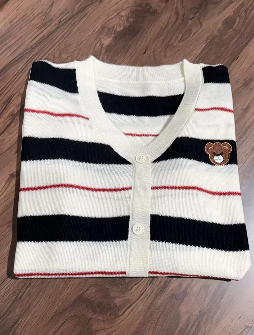 张金家显瘦减龄凉爽弹力上衣条纹小熊开衫H122款