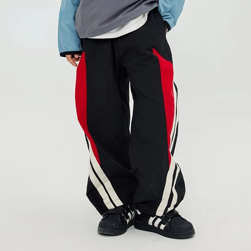 小小天春秋新款洋气机车黑色侧边红杠休闲长裤速干帅气儿童裤子软