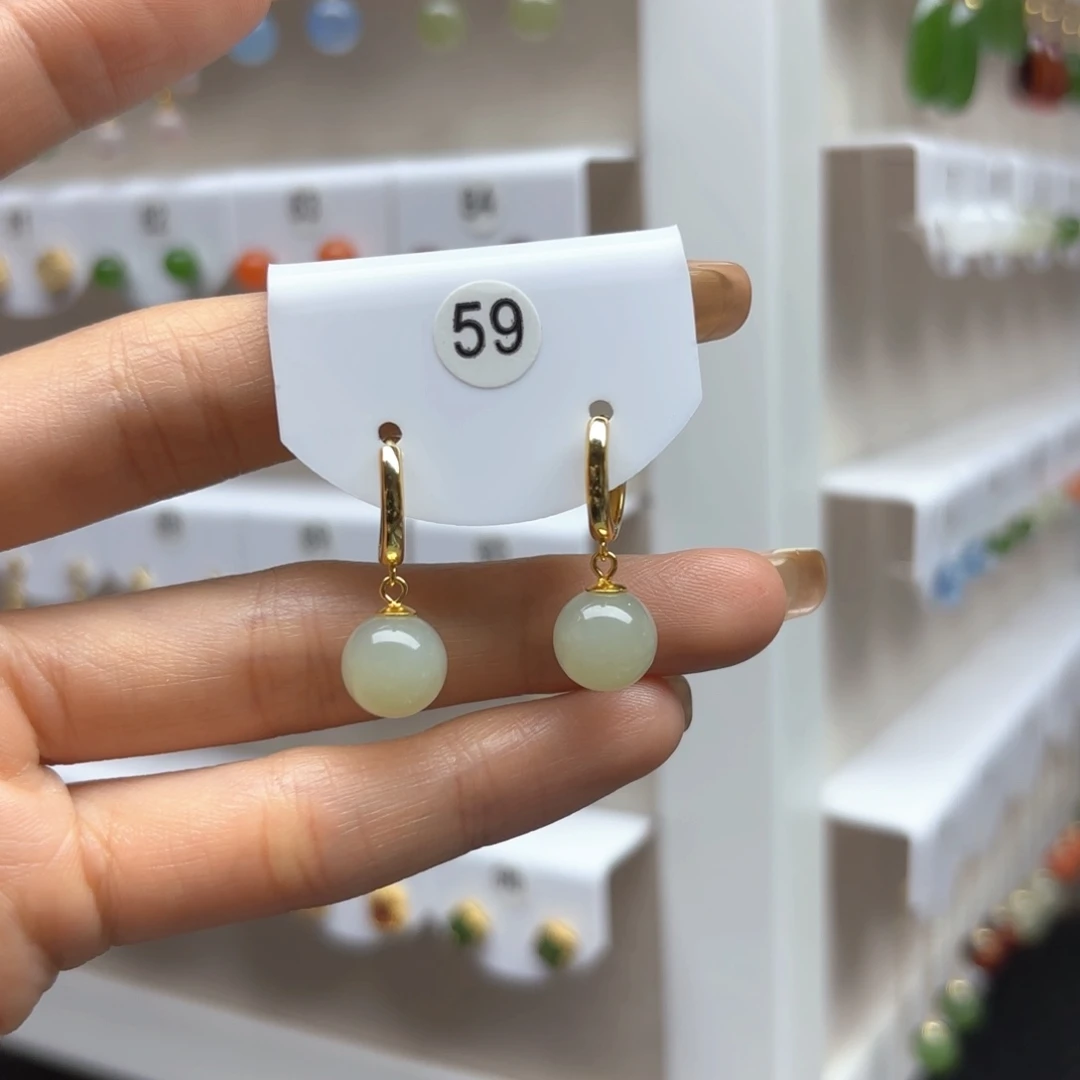 和田玉银S925镶嵌耳饰