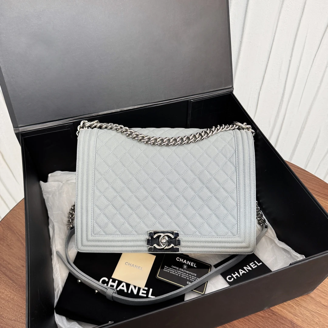 95新 Chanel/香奈儿 荔枝纹 leboy 链条单肩包 17开有卡/ANT 031