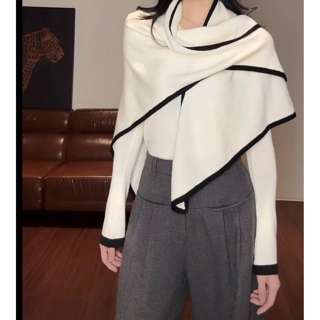 ZOUYASHIFA 真两件三角披肩设计感针织衫YSA89千金清冷感贵系衣服