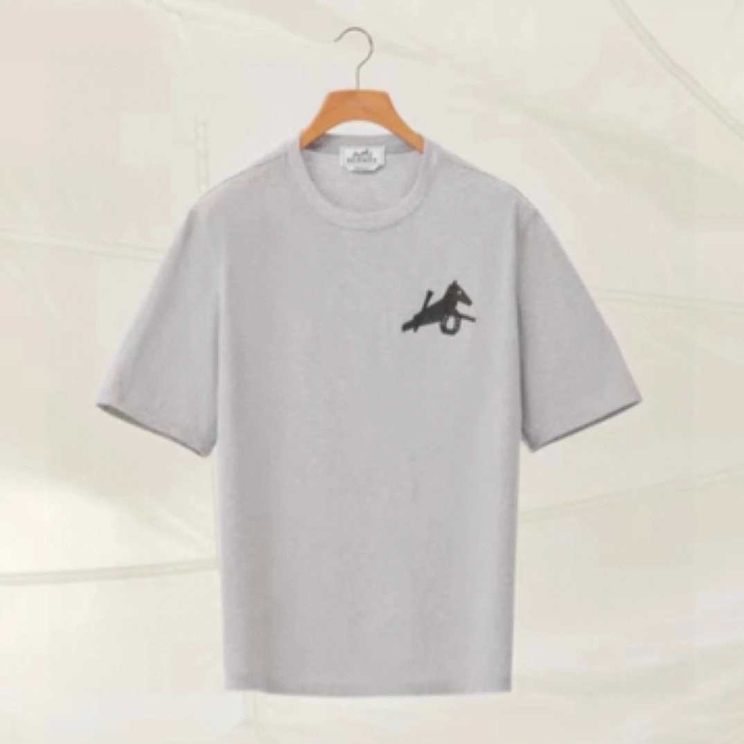 未使用 Hermes/爱马仕 122278 男款羊皮骏马刺绣T恤