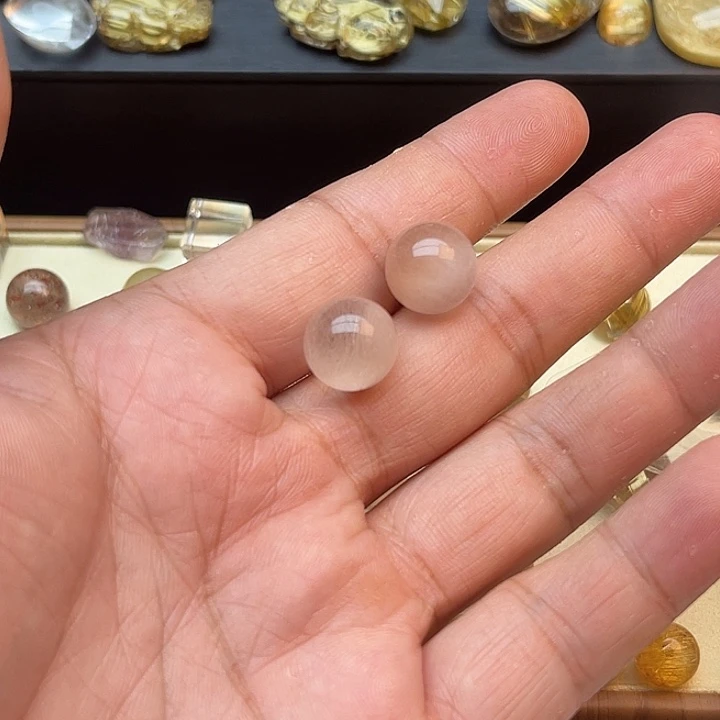 未镶嵌珠宝半成品发晶13.7mm兔毛单珠 冰枚粉