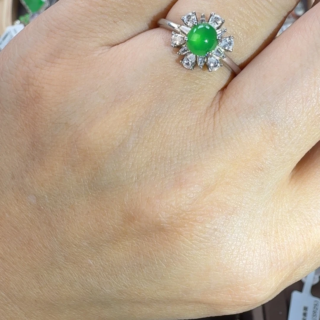 翡翠银S925镶嵌戒指天然缅甸翡翠a货