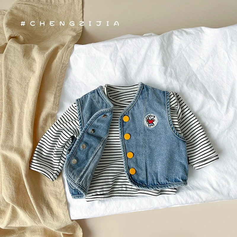 婴儿童装网红男女童洋气马甲春秋季外出宝宝休闲百搭牛仔马甲外套