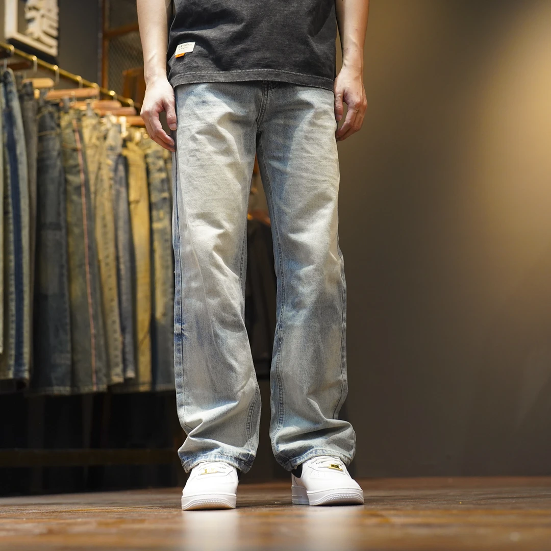 2536直筒美式潮流高街宽松做旧水洗个性直筒牛仔裤