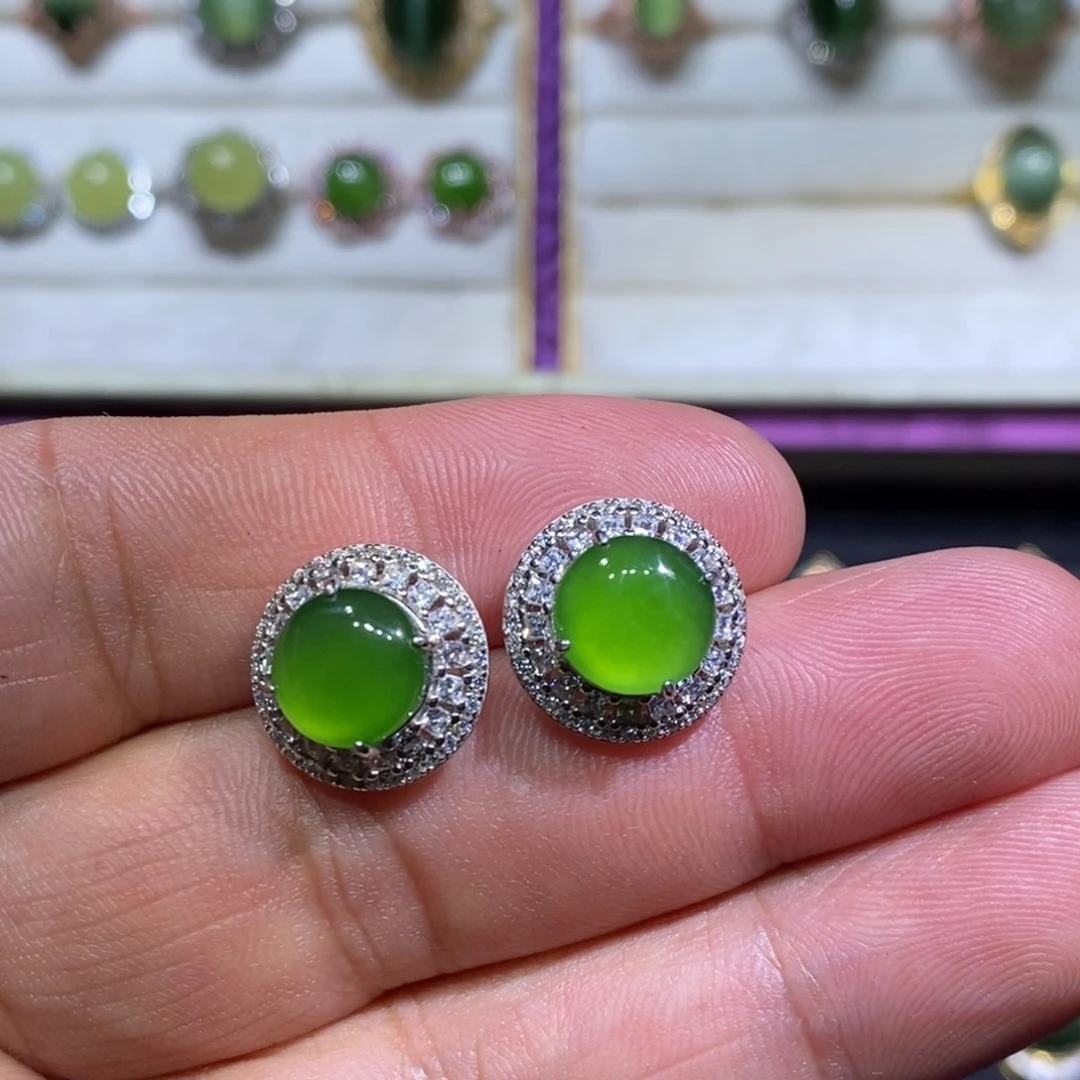 和田玉银S925镶嵌耳饰