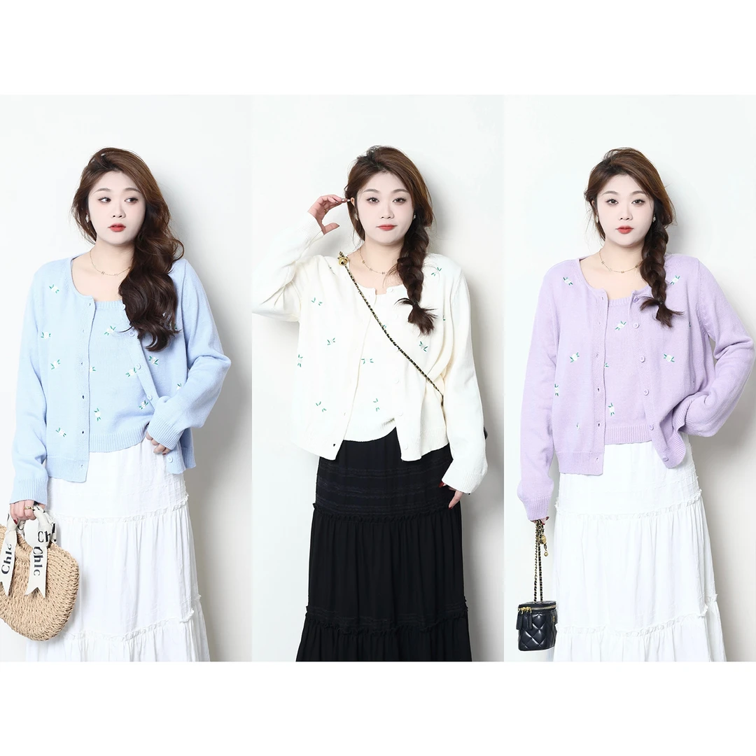 裂渡宣宣【回头密码】微胖大码女春时尚百搭毛织开衫+吊带 ZY503A06