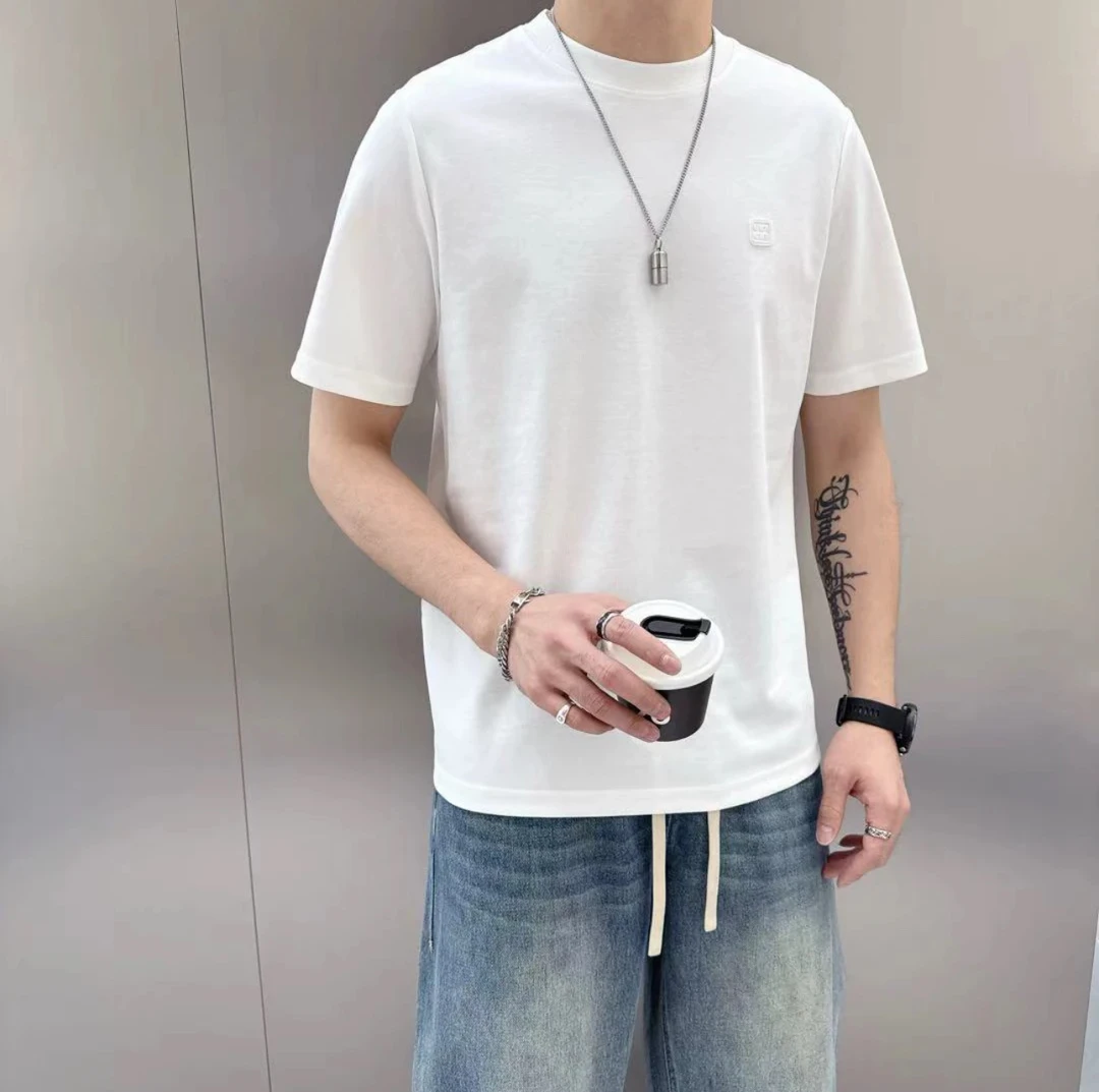 2025新款短袖圆领白色免烫处理夏季T恤高温半袖打底衫定型男士