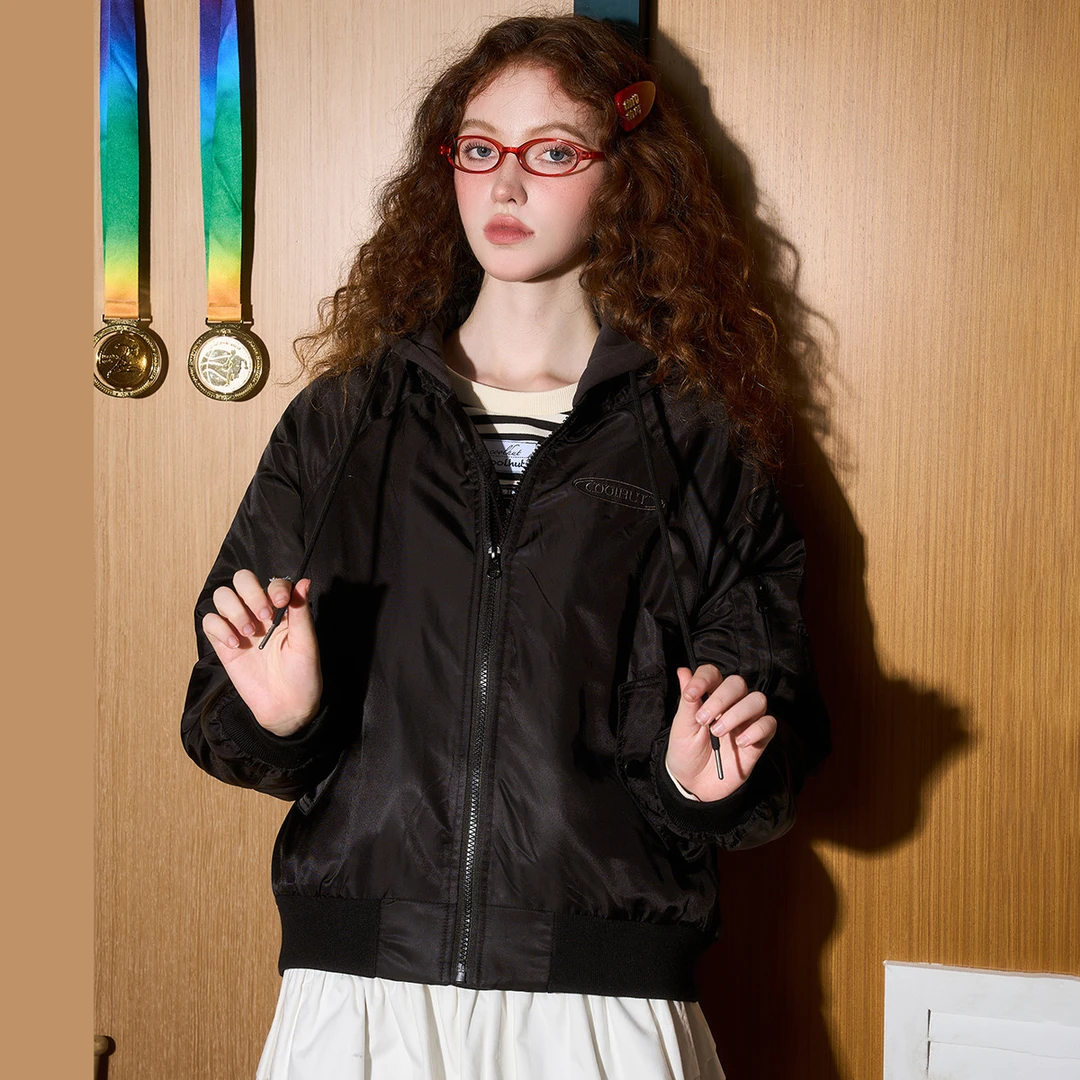 【云C专属】美式复古连帽飞行夹克冬季女式棉服CLDB6035