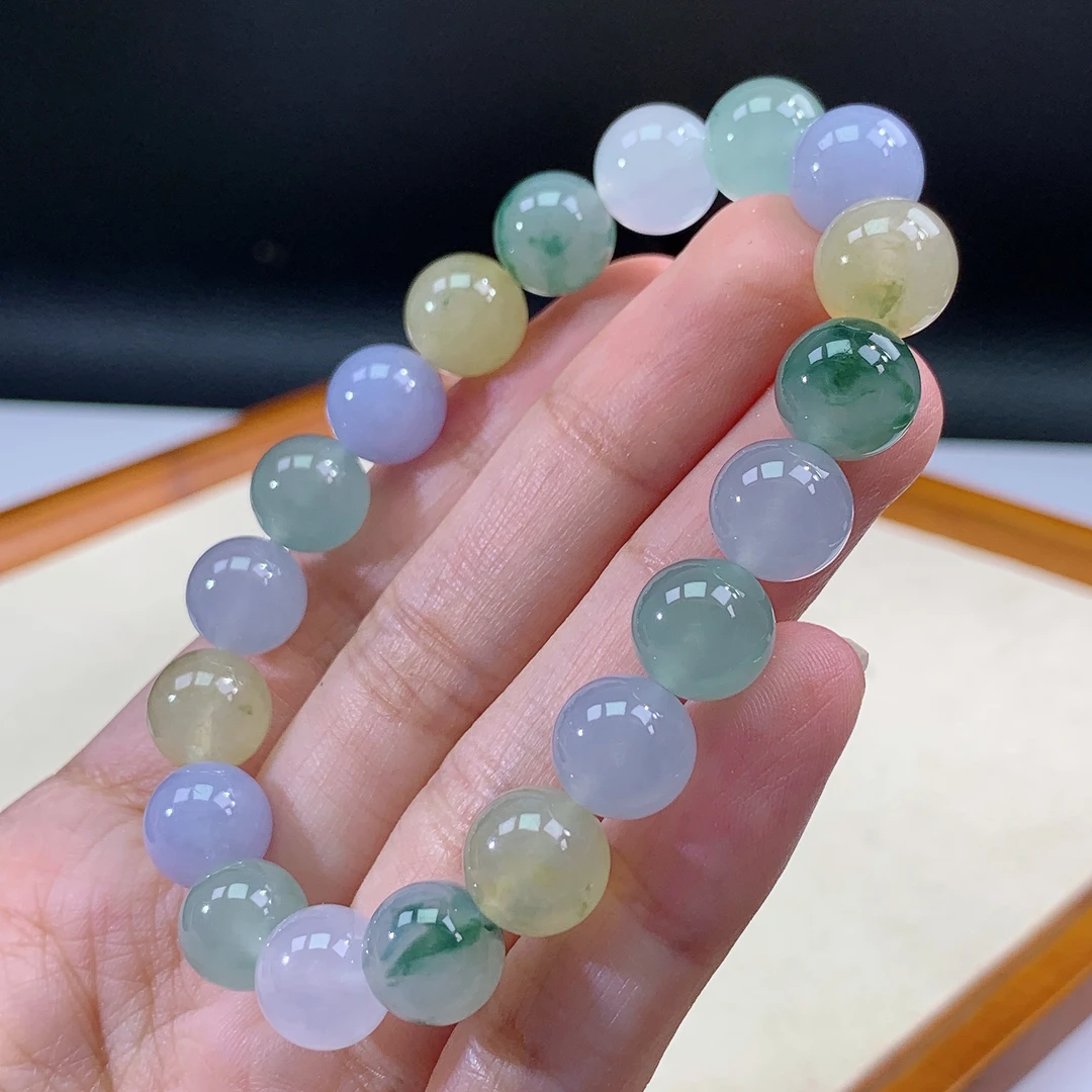 嘉运翡翠7.18-15缅甸天然翡翠A货多宝手串卡10mm19颗粒