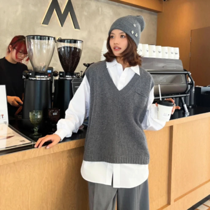 阿玛施v领羊毛马甲 5399256春秋针织百搭