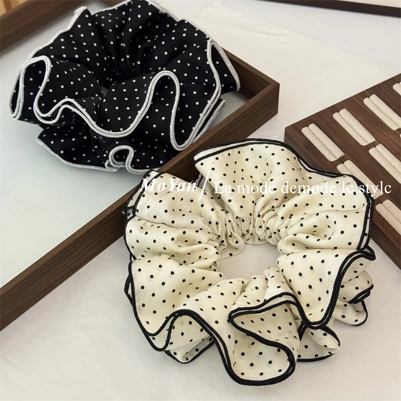 韩版小蛮腰黑白波点大肠发圈四层扎头绳高级感百搭头花低马尾发绳