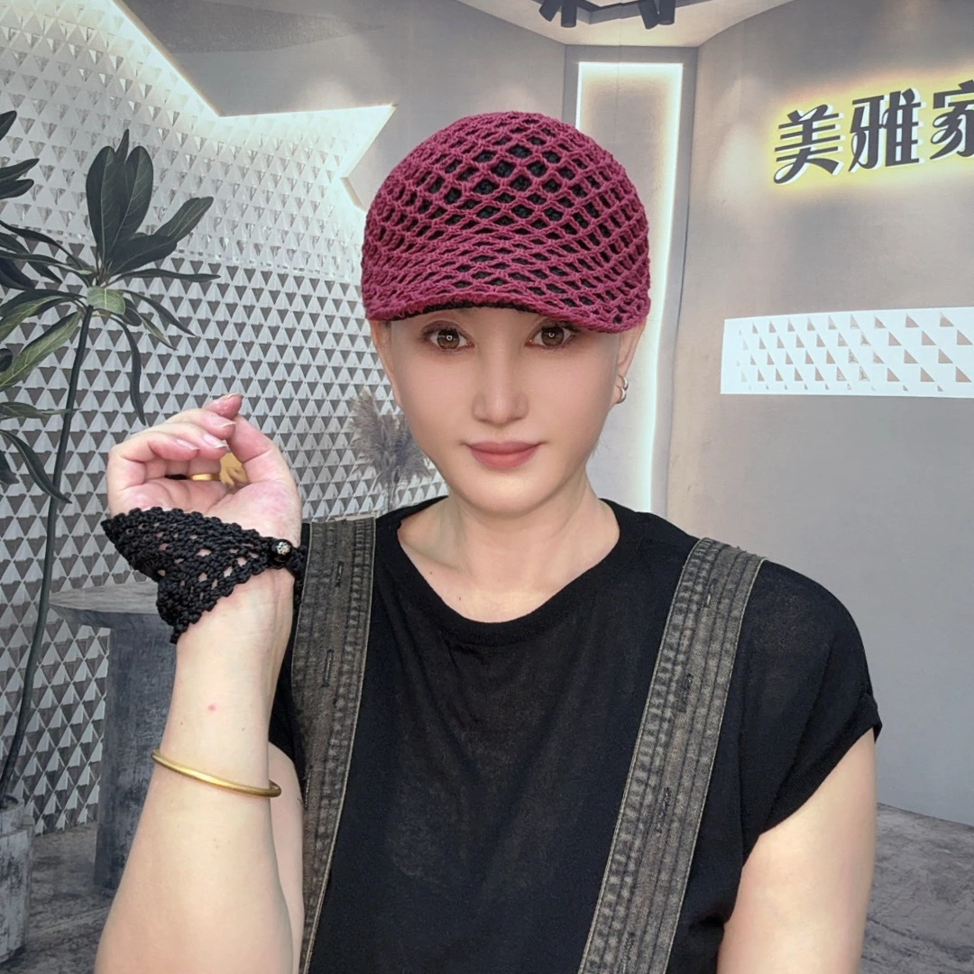美雅家原创麻线手工钩织网棒球双层秋冬款帽子男女同款休闲百搭