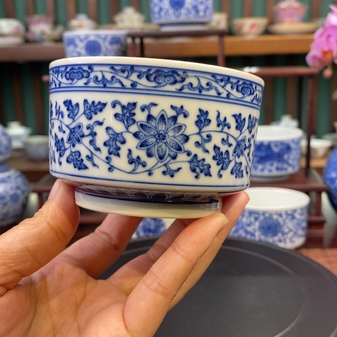 慎静斋柴窑精工灵芝边直筒杯