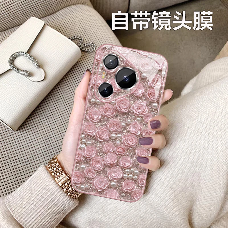适用pura80华为pura70pro女款手机壳pura70镜头全包70pro+玫瑰70u