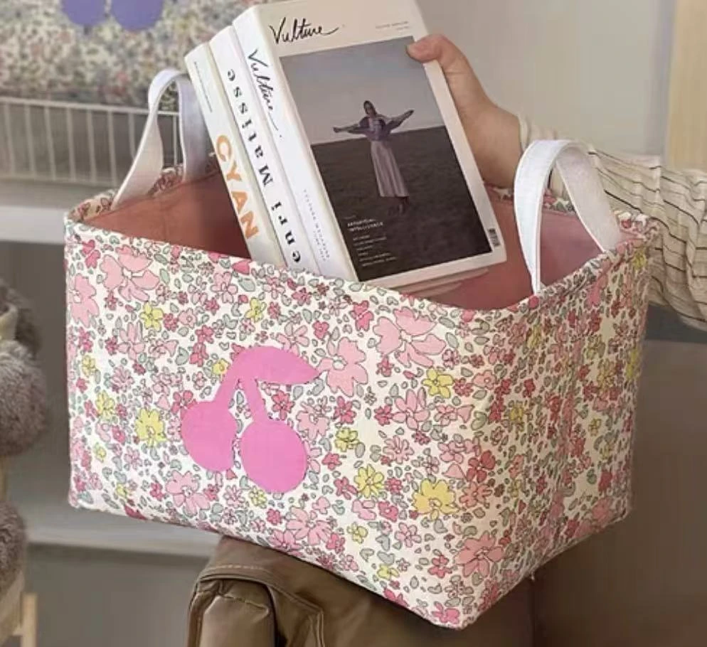 大号樱桃粉色碎花樱桃收纳筐