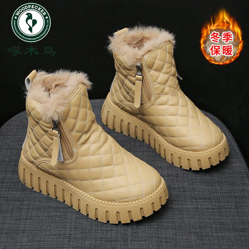 啄木鸟雪地靴女2025冬季新款加绒加厚鞋子厚底防滑东北保暖棉鞋