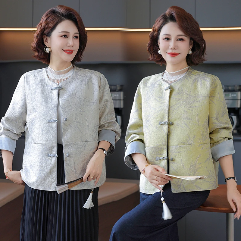 中年妈妈秋装新中式国风外套2025新款中老年人女装春秋季唐装上衣