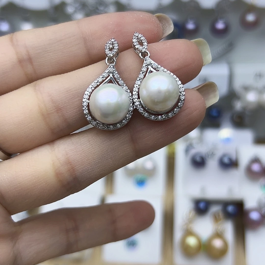 银S925镶嵌耳钉淡水珍珠