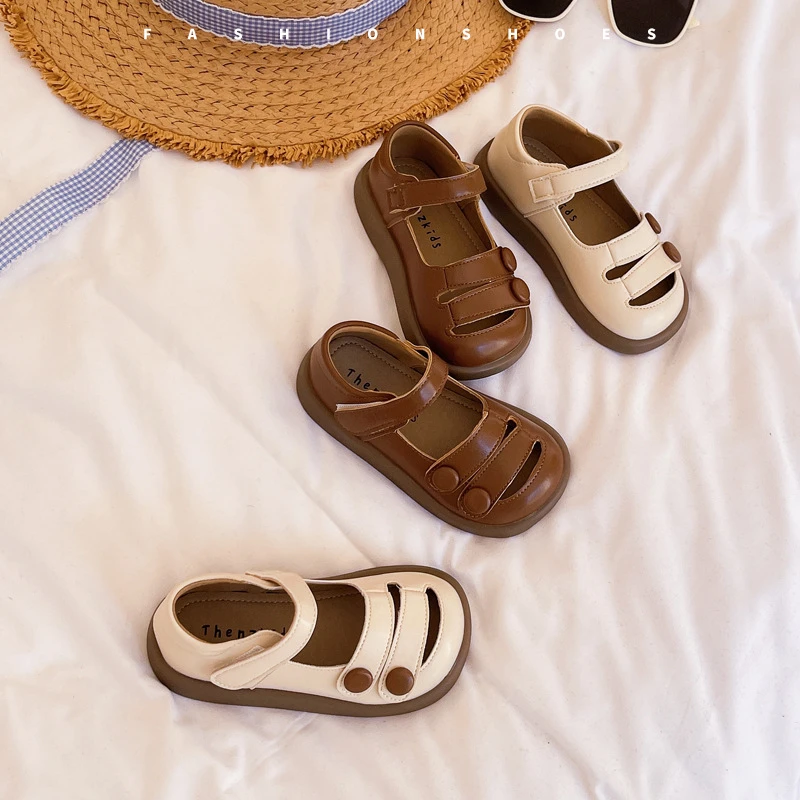 女童皮鞋2025春夏季新款韩版软底公主鞋百搭宝宝小童包头凉鞋