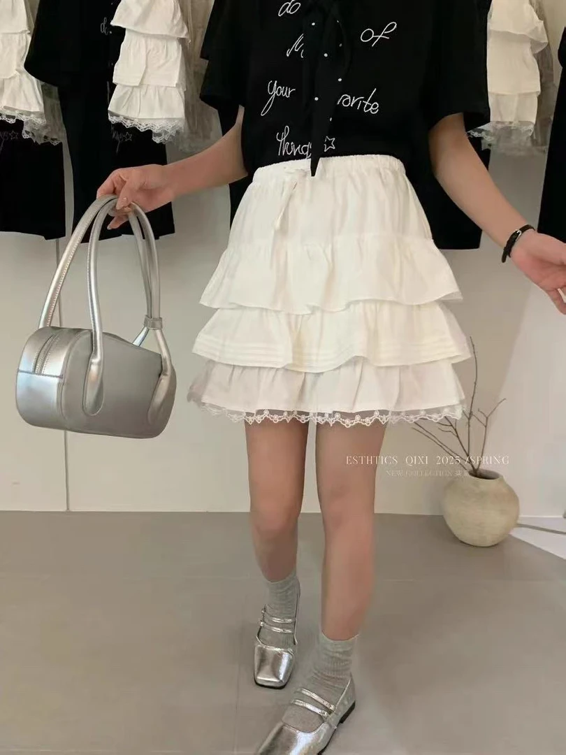 蕾丝拼接蛋糕半身裙