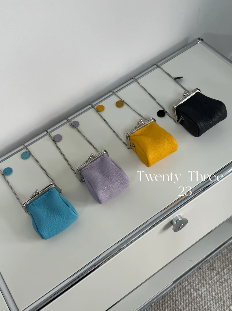 TwentyThree春夏多巴胺可爱迷你夹子包 头层牛皮小众设计链条包