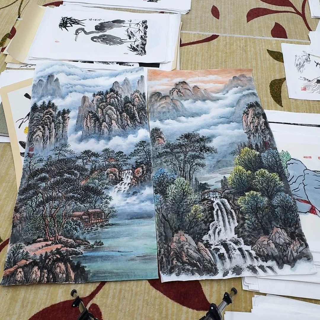 周***国国画两张四尺整纸手绘作品