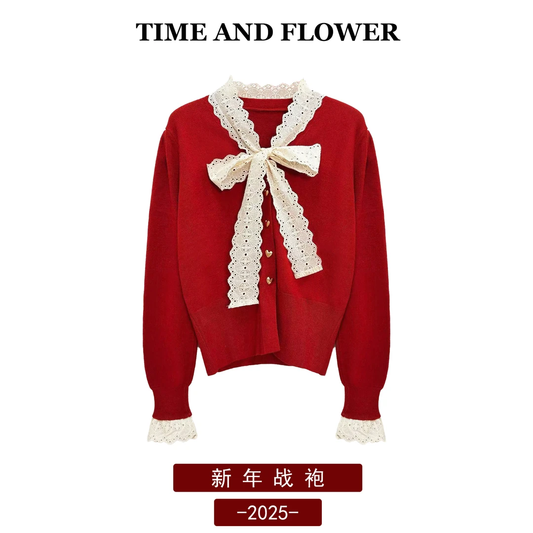 新年战袍~法式少女春季新款系蝴蝶结泡泡袖上衣