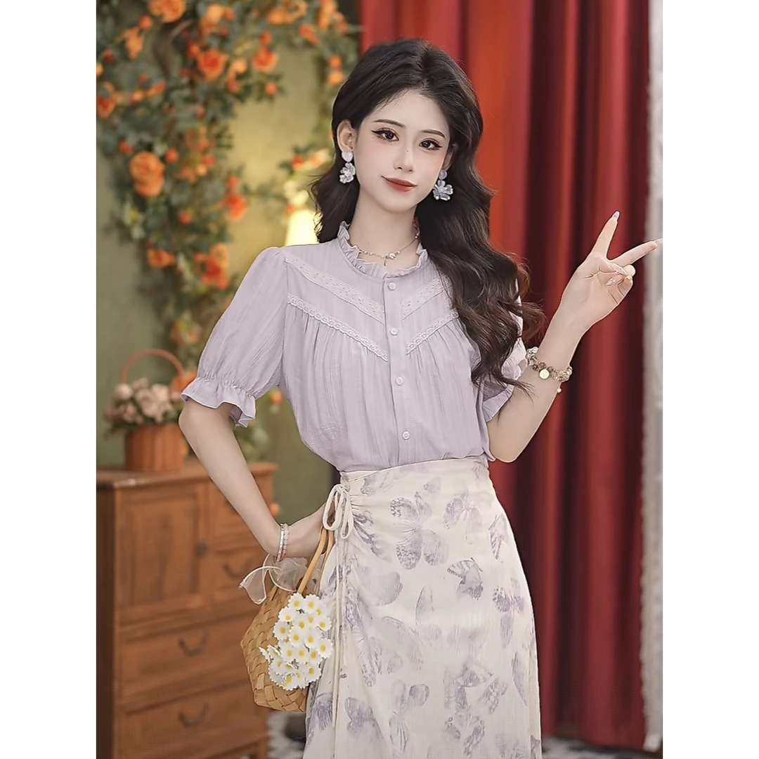 莹莹  【洛赛儿】25年新款百搭显瘦设计感复古短袖衬衫#4383